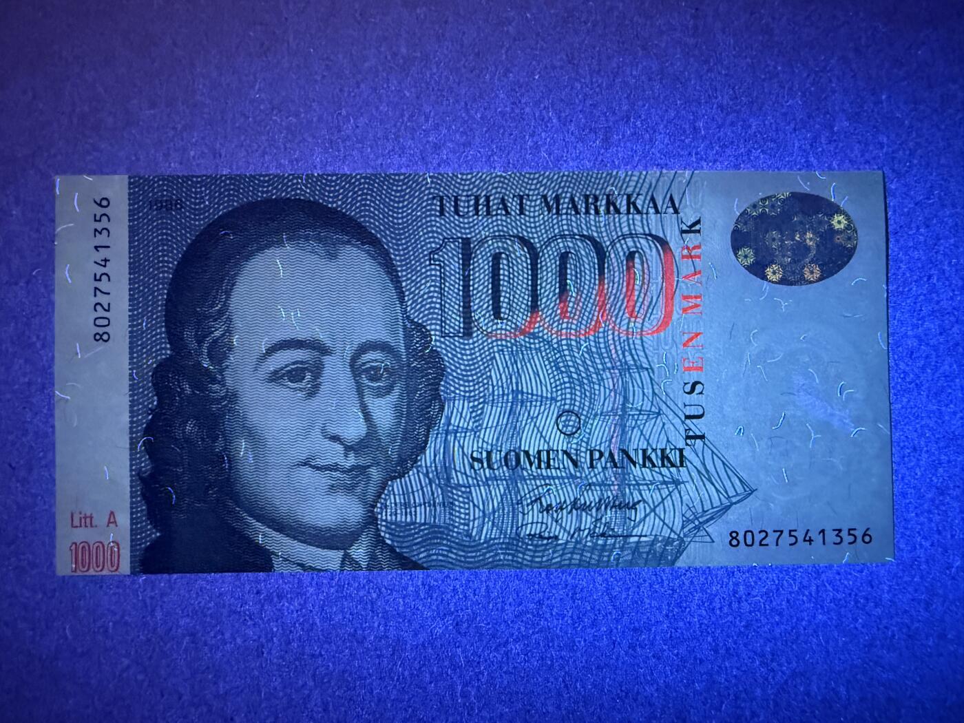 《艾美收藏》第214期-10.7周二国庆外币超白金场 芬兰1000马克 UNC 末版 芬兰议员屈德纽斯