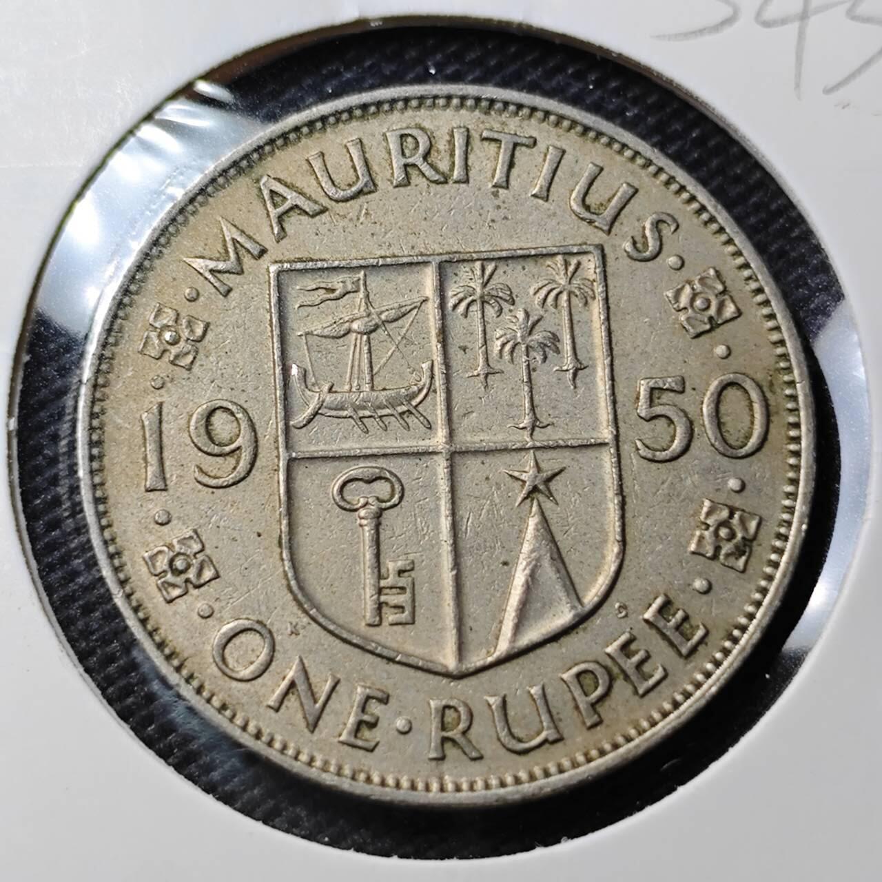 KK钱币收藏小铺 第354场 2月预留时间 周末发货  1950英属毛里求斯1卢比 乔六