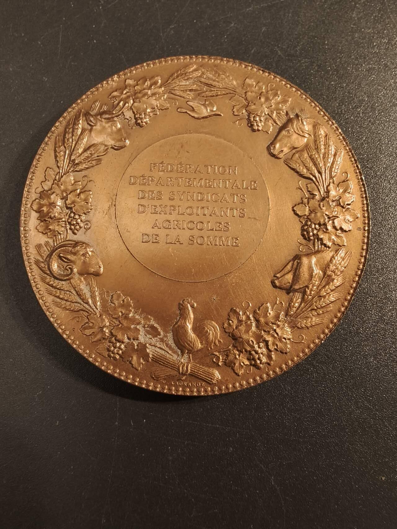 老王徽章第154期  法国索姆市农业协会协会大铜章 直径50mm 重量66.3g