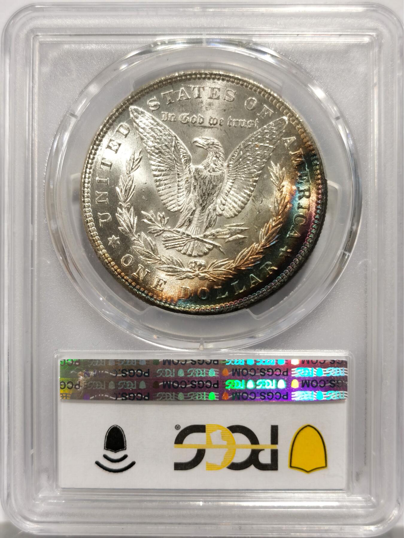 博洋堂世界钱币拍卖第142期（全场包邮） PCGS MS64 美国1885摩根 正反面都有绚丽的环状五彩包浆