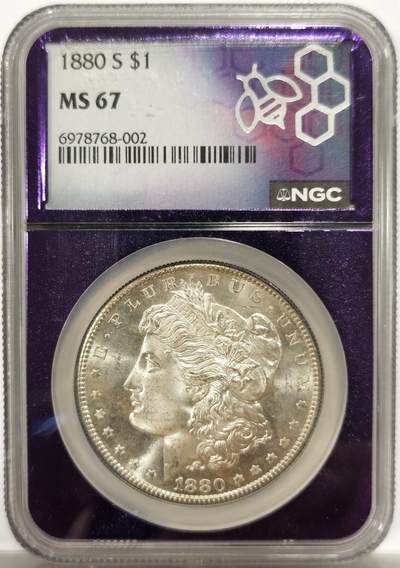 博洋堂世界钱币拍卖第142期（全场包邮） - NGC MS67 美国1880-S摩根 麦稀奇首见蜜蜂紫色评级盒 67是摩根评级分水岭 相当稀有的收藏品