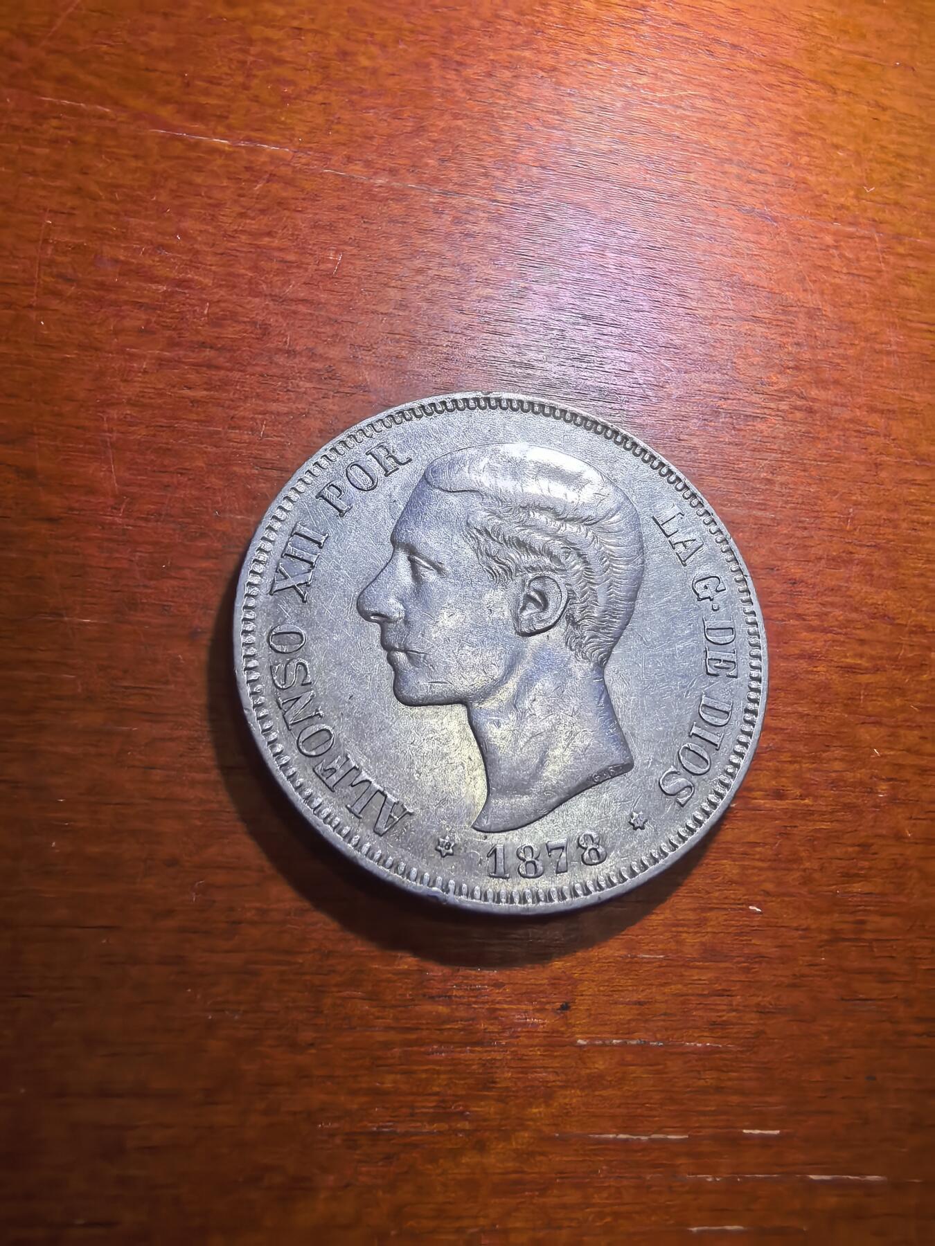 长老汇蛇年精选第五十七场拍卖 1878DEM西班牙阿方索十二世5比塞塔银币，马德里造币厂，第二版头像，未流通品相
