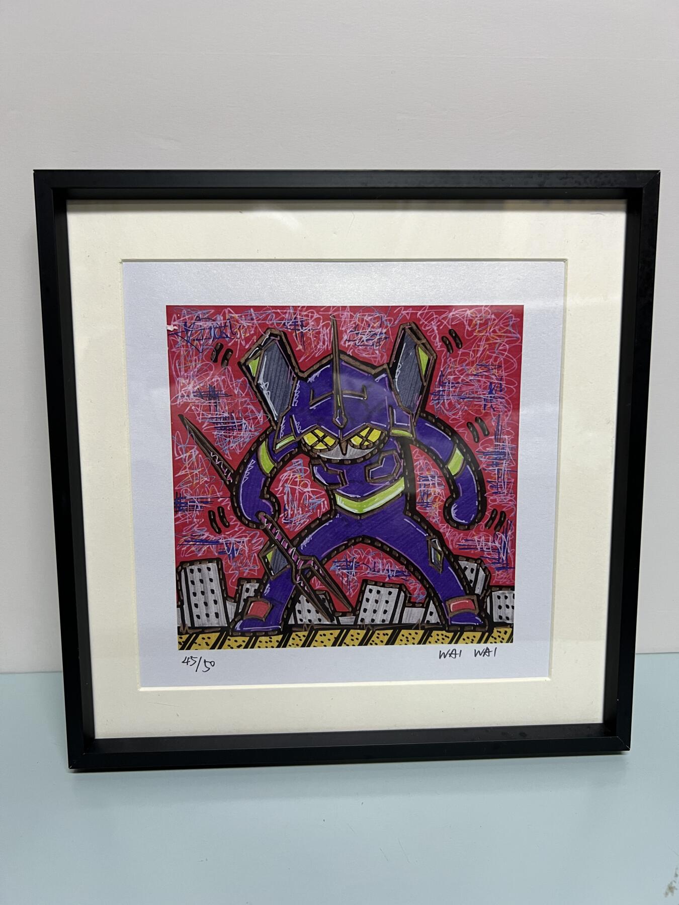 零元拍：歪歪亲笔签名 OWSON 系列作品装饰画《EVA》，已做装裱 合金相框尺寸25/25CM。因展品出展，镜框或亚克力可能有轻微划痕，介意勿拍