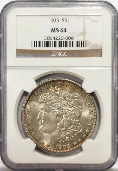 博洋堂世界钱币拍卖第142期（全场包邮） - NGC MS64 美国1903摩根 正反面皆有环状老包浆