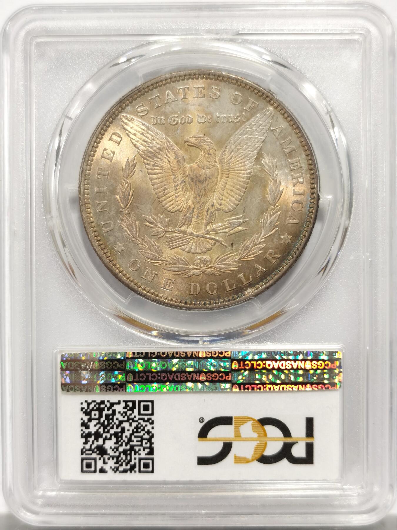 博洋堂世界钱币拍卖第142期（全场包邮） PCGS MS66 美国1884摩根 高分老包浆 背面下方卡槽有一小磕