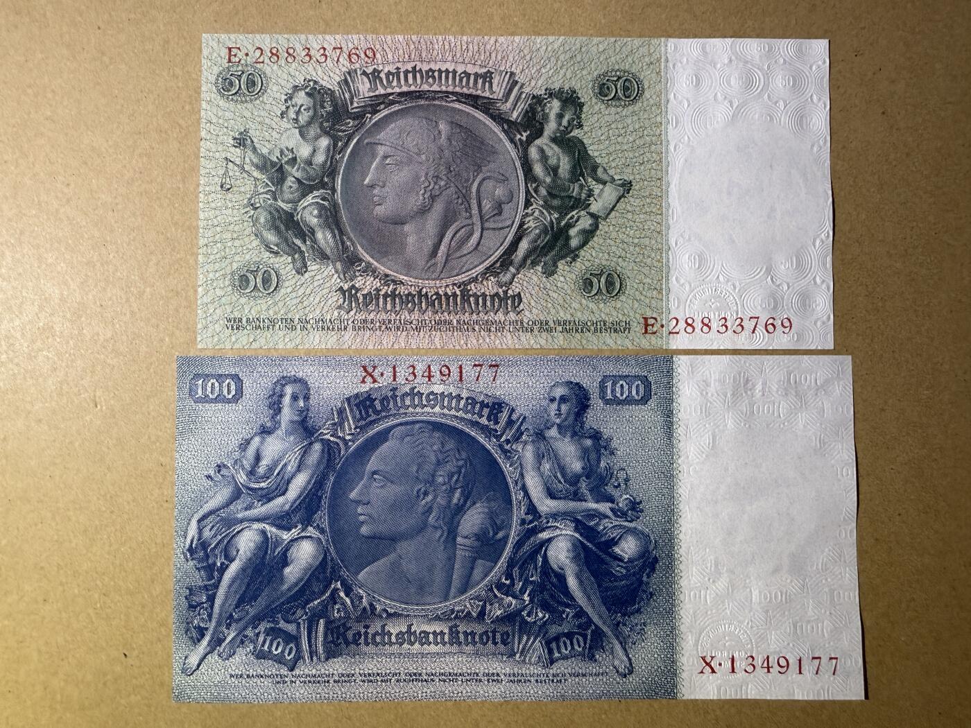 《艾美收藏》第214期-10.7周二国庆外币超白金场 德国50、100马克2张 UNC 1933年老版本