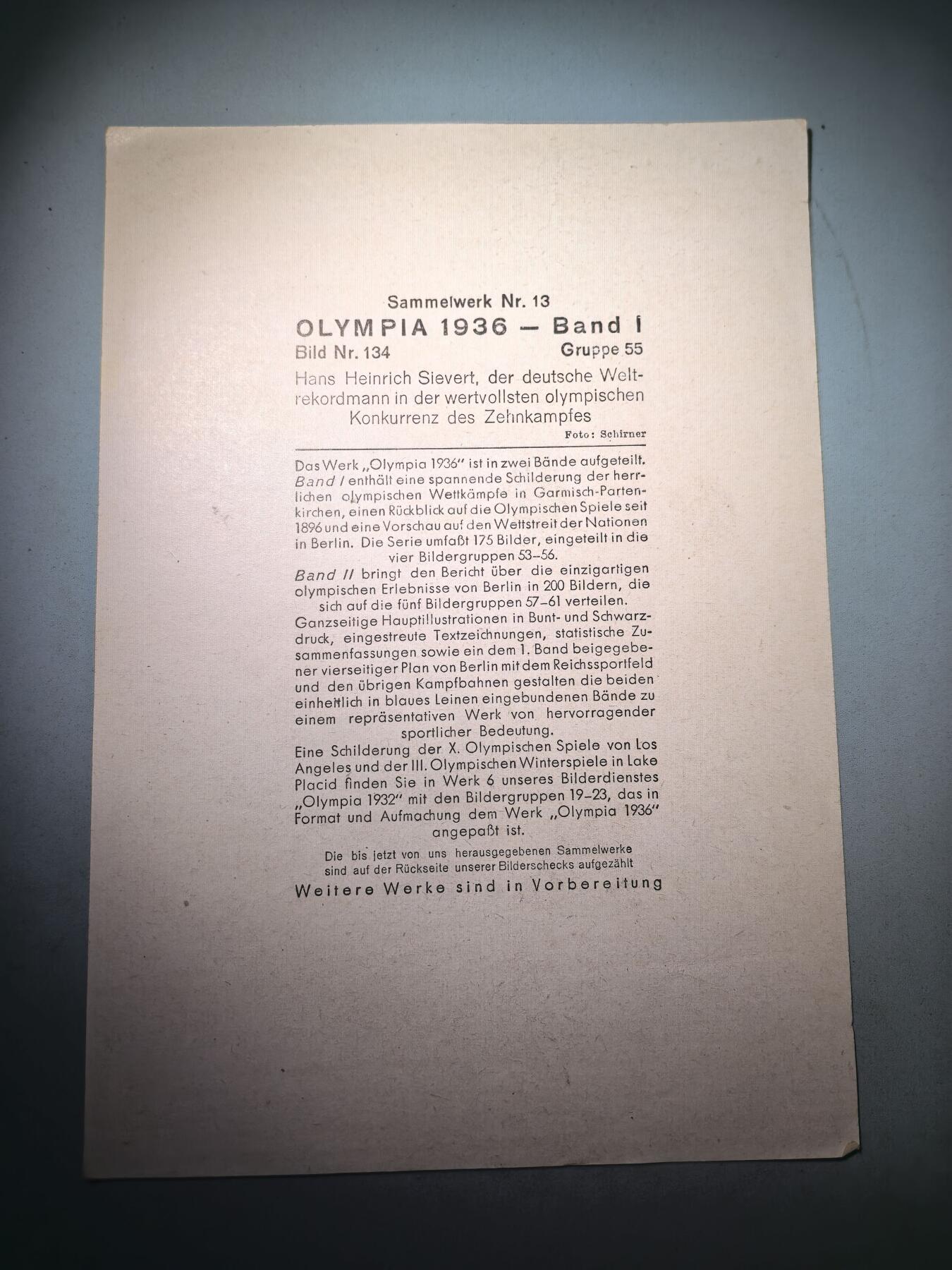 盛世勋华——号角文化勋章邮票专场拍卖第282期 德国（1939）1936年柏林奥运会大尺寸宣传照片 汉斯·海因里希·西弗特，德国在极具价值的奥运会十项全能比赛中的世界纪录保持者