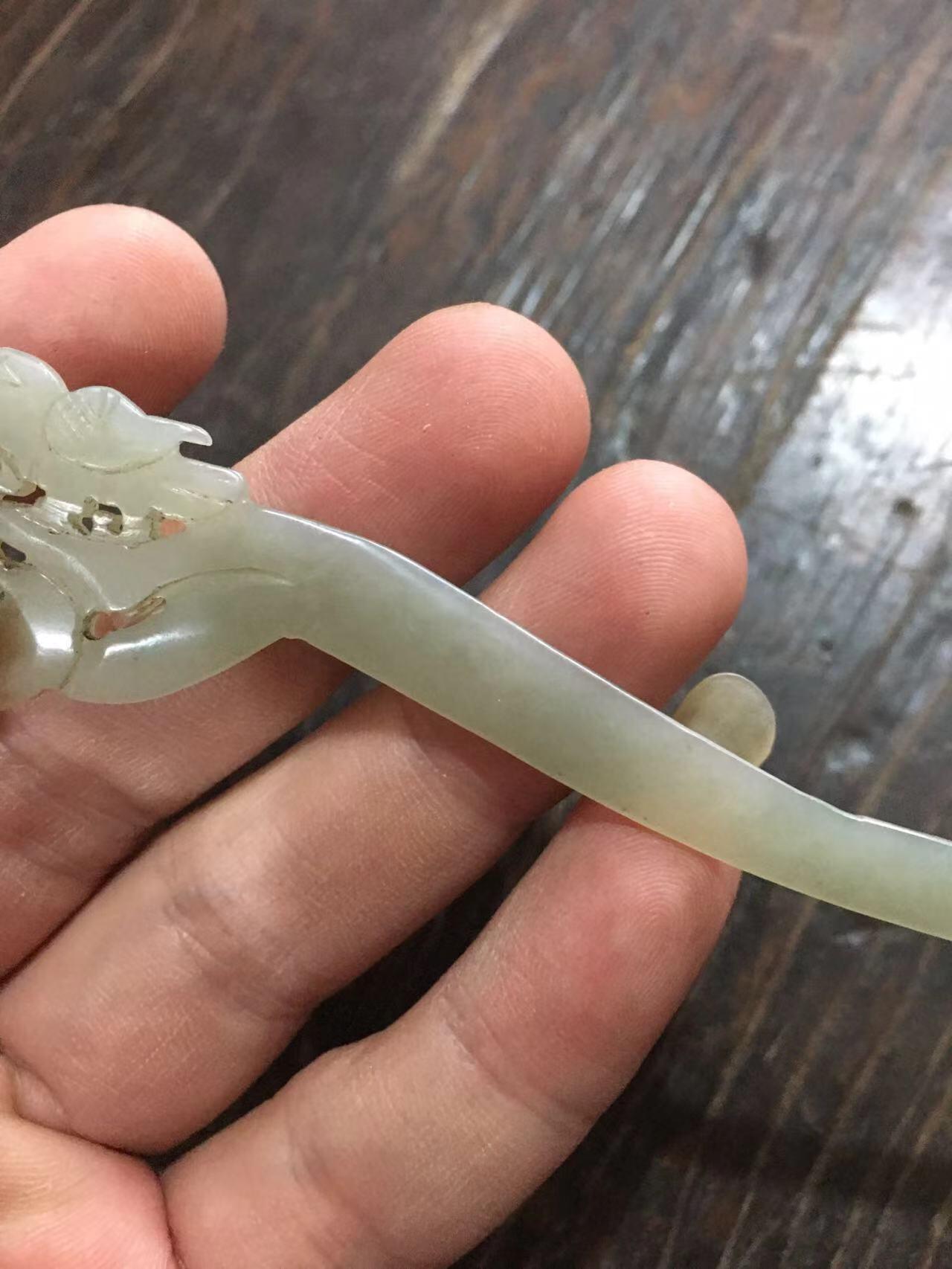 清代花鸟玉簪子，雕刻漂亮，造型好，玉质水头好，老玉器收藏佳品