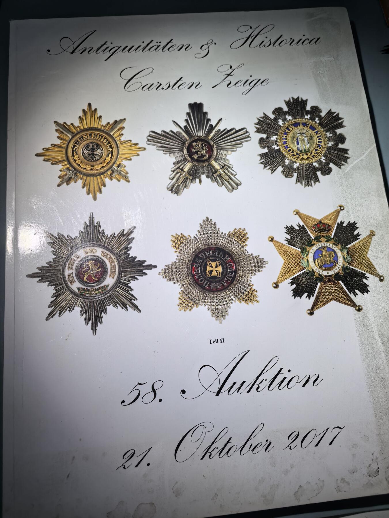 盛世勋华——号角文化勋章邮票专场拍卖第282期 德国知名拍卖行Carsten Zeige 2017年第58场拍卖会图录 海量精美勋章图片 152页