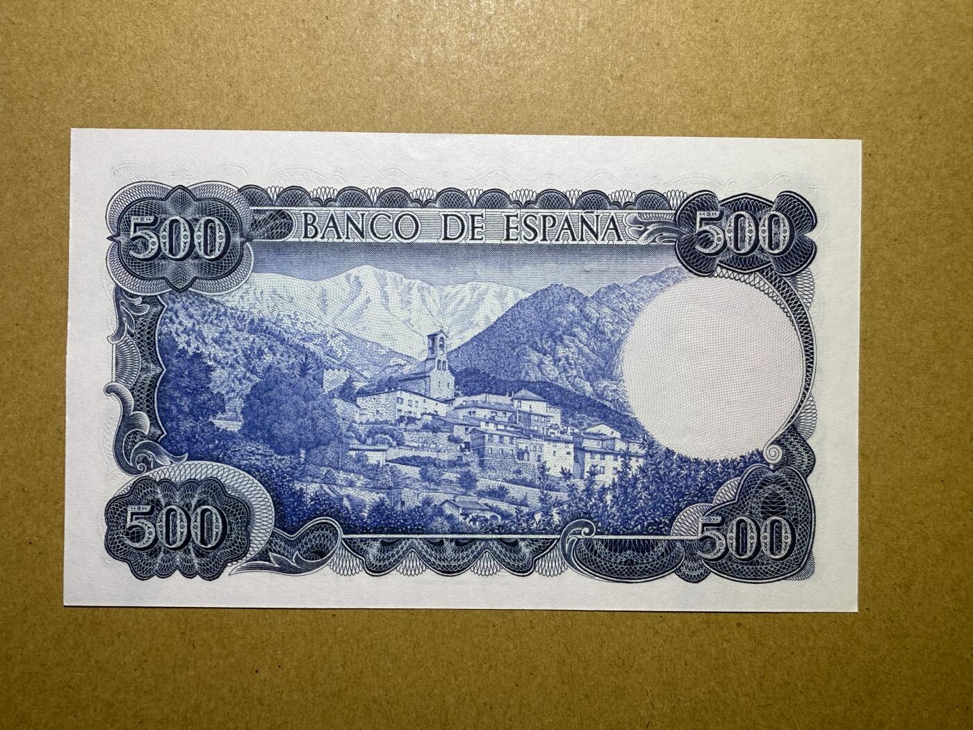 《艾美收藏》第214期-10.7周二国庆外币超白金场 西班牙500比塞塔 UNC 1971年 西班牙诗人维达格尔 无4