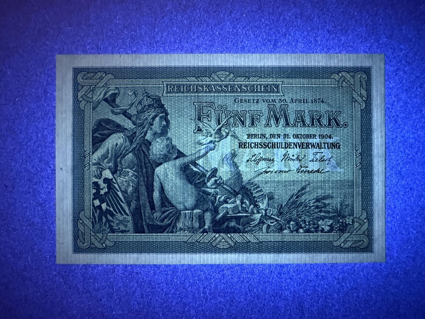 《艾美收藏》第214期-10.7周二国庆外币超白金场 德国5马克 UNC 1904年老版本 德国帝国银行 无47双尾