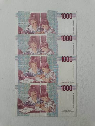 【20251007】非全新纸币第292场 意大利1000里拉4张纸币