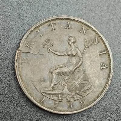 【淘币小摊】限时拍第七百五十八拍  国庆10连拍 老铜币场 外出13号发货 满百包邮可预留两周  周一统一发货  - 英国1799年乔治三世半便士铜币