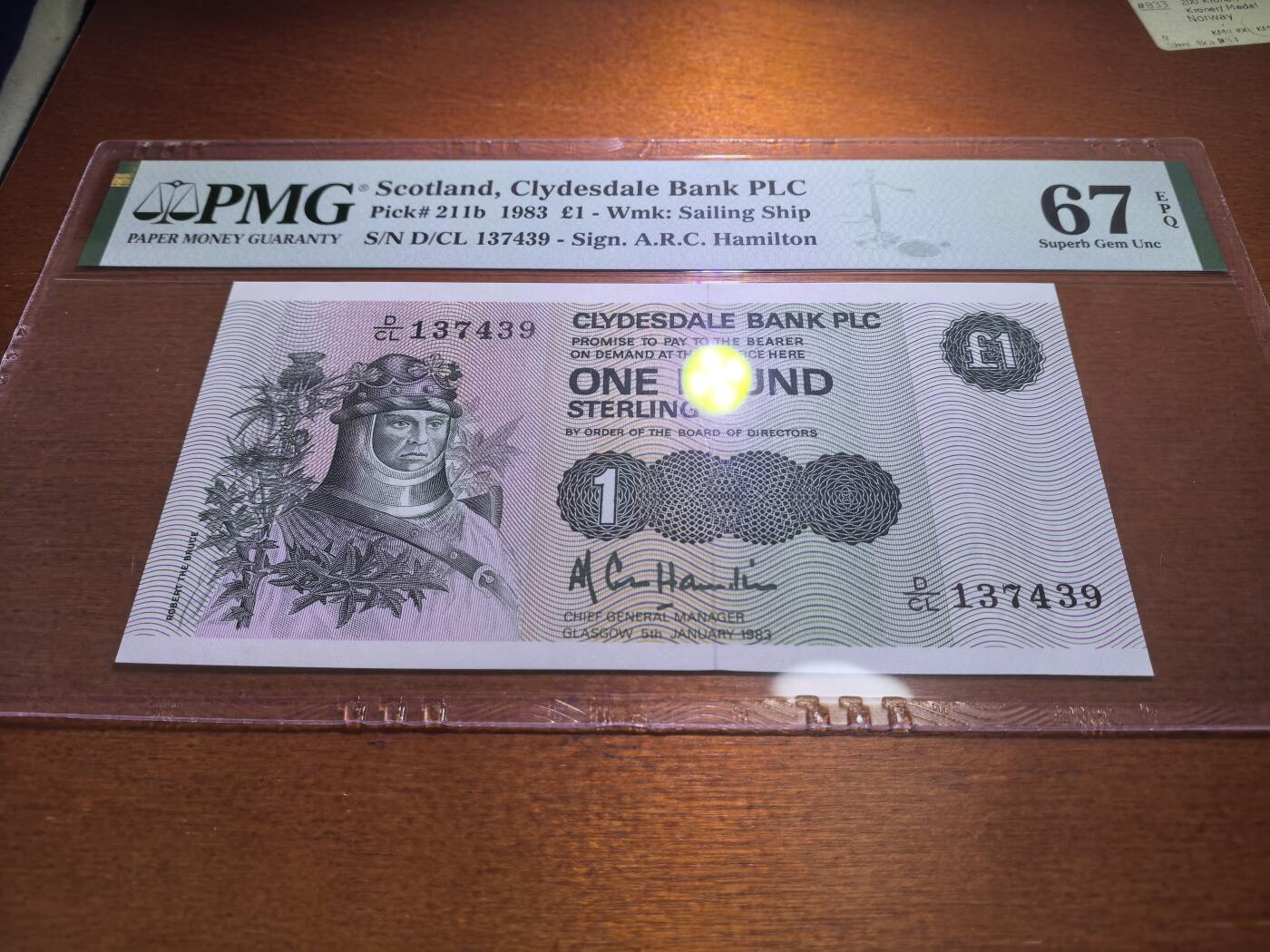 长老汇蛇年精选第五十七场拍卖 1983苏格兰1英镑纸币，PMG 67