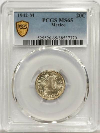博洋堂世界钱币拍卖第142期（全场包邮） - PCGS MS65 墨西哥1942年鹰洋20分银币