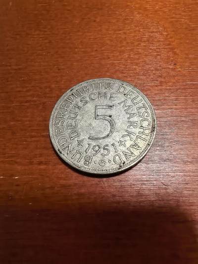 长老汇蛇年精选第五十七场拍卖 - 1951G西德5马克银币，11.2克625银，首年版