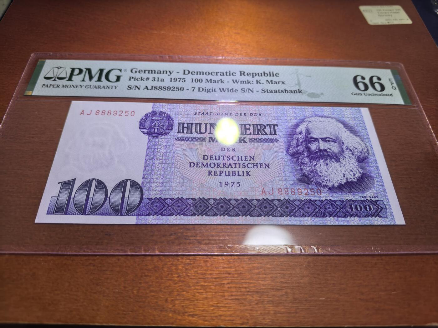 长老汇蛇年精选第五十七场拍卖 1975东德马克思100马克纸钞，PMG 66，无47