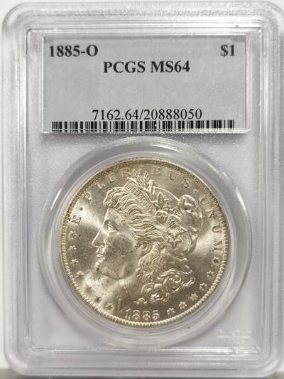 博洋堂世界钱币拍卖第142期（全场包邮） - PCGS MS64 美国1885-O摩根 正面左下角卡槽有一小缺