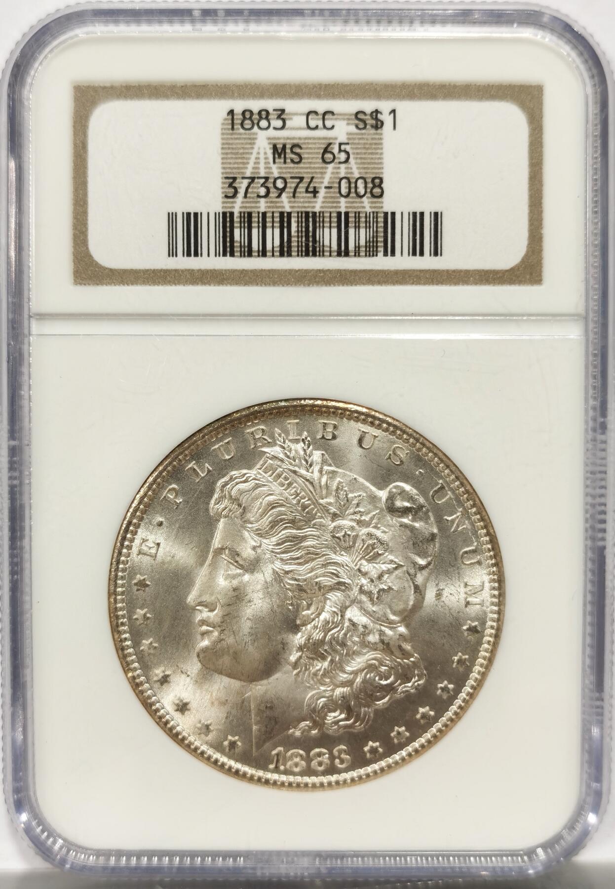 博洋堂世界钱币拍卖第142期（全场包邮） NGC MS65 美国1883-CC摩根 稀有卡森厂 高分难得 十字转光