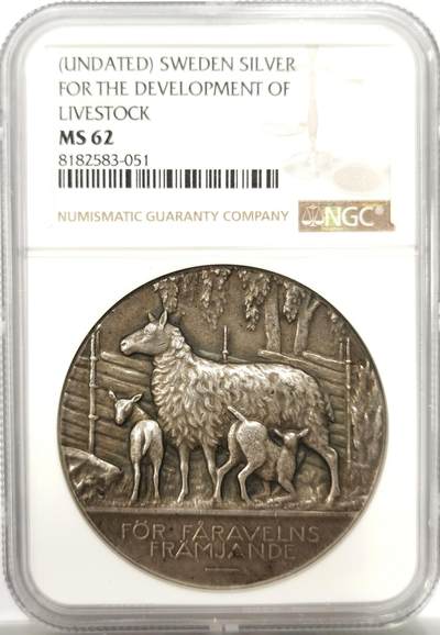 博洋堂世界钱币拍卖第142期（全场包邮） - NGC MS62 瑞典农业协会发展大会巨大银章，41mm大规格，极其厚重，高分银章不容易！