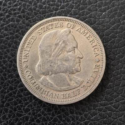 道一币馆币章第一百四十九场 - 美国1893年哥伦布发现美洲大陆400周年半圆银币  12.5g 900S