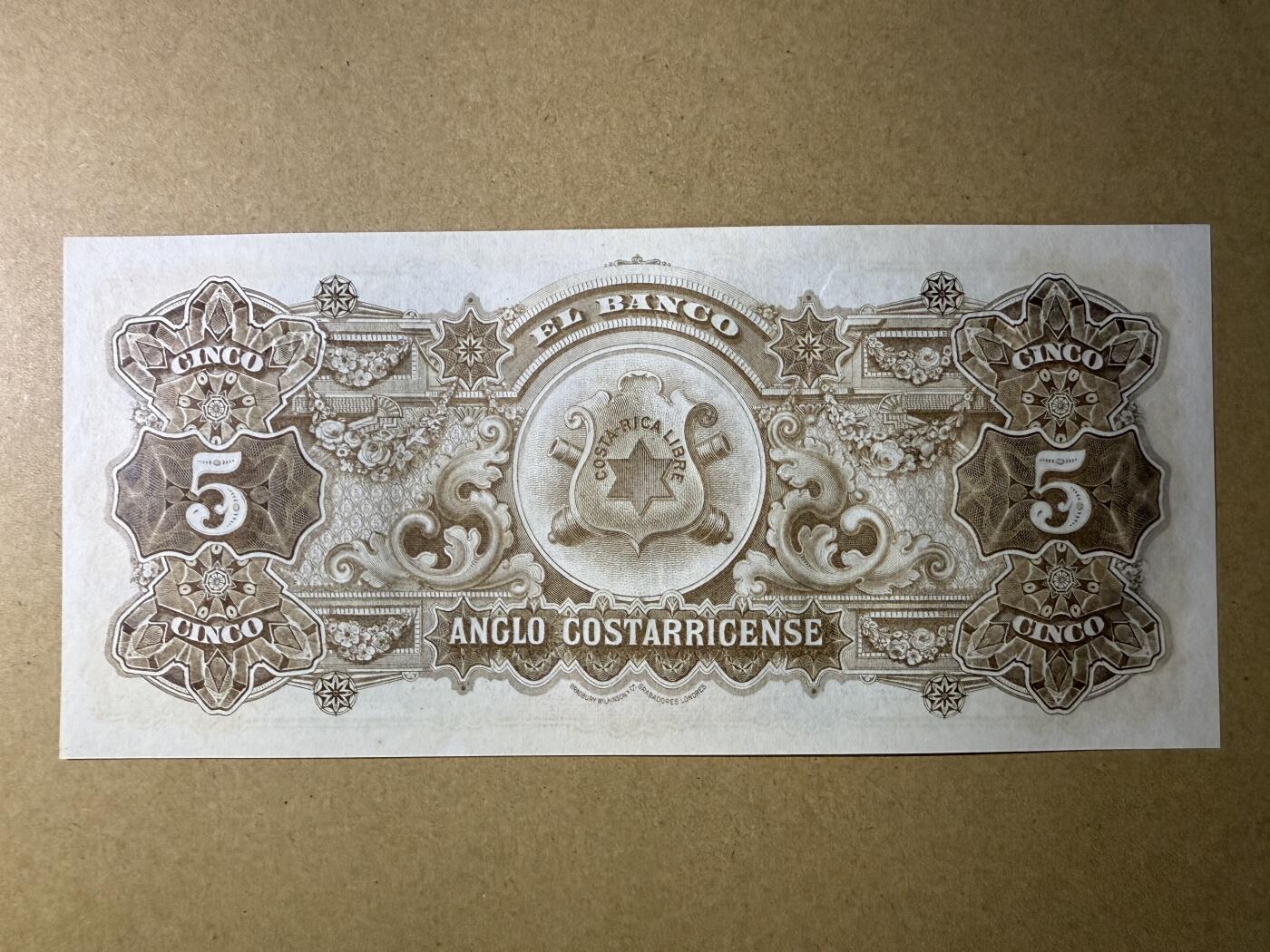 《艾美收藏》第214期-10.7周二国庆外币超白金场 哥斯达黎加5科朗 UNC 1903-1917年老版本 无4