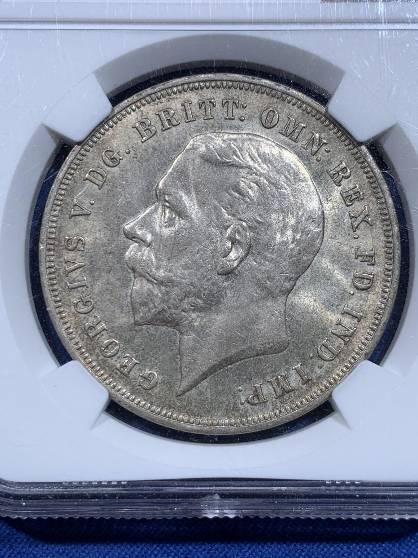 《竞宝斋》第425场 周日，周一  2场连拍 （全场包邮） NGC MS63 英国 1935年 乔治五世 木马剑1克朗银币 原味包浆