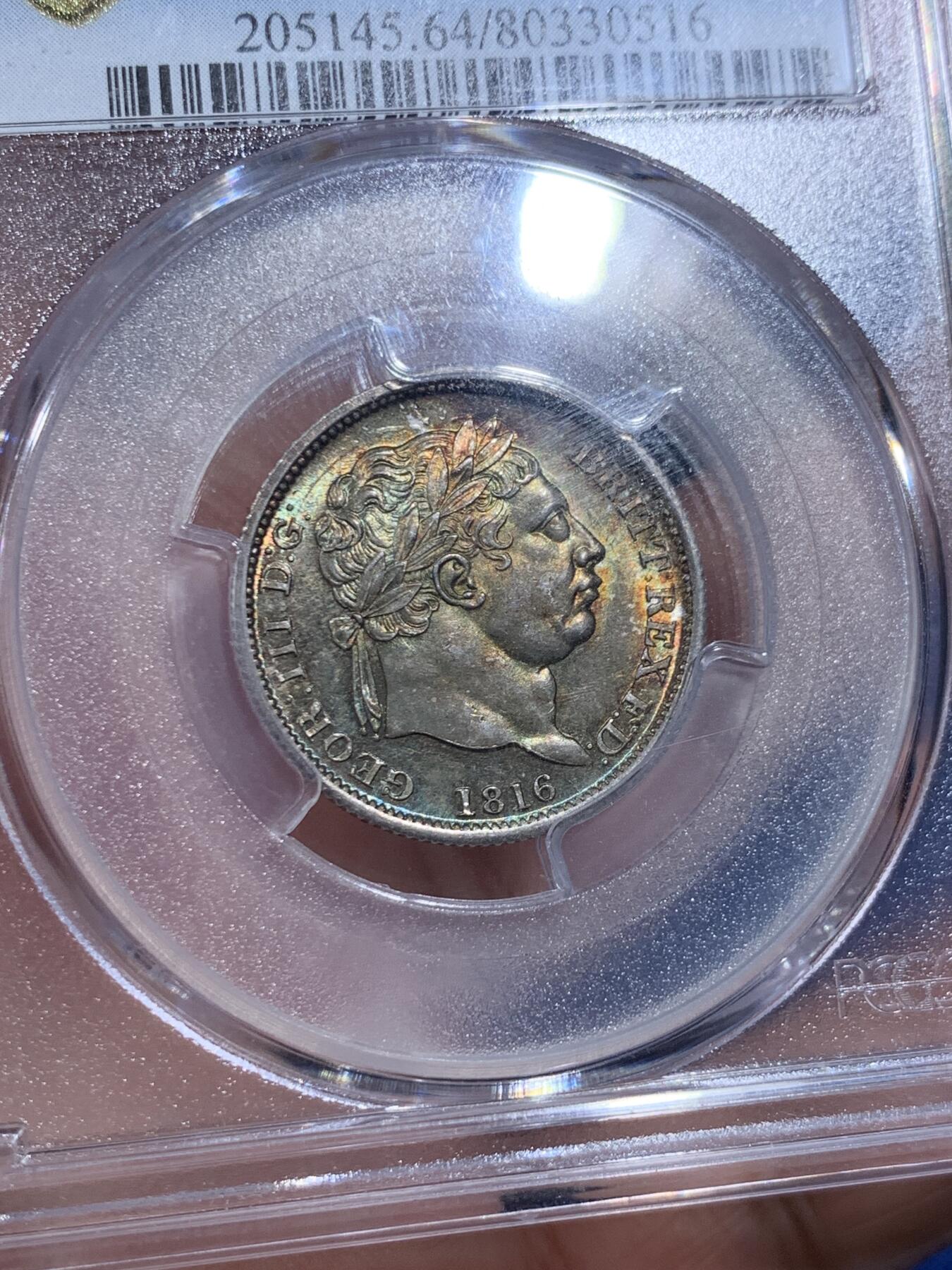 《竞宝斋》第425场 周日，周一  2场连拍 （全场包邮） PCGS MS64 英国 1816年 乔治三世 1先令 银币