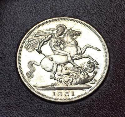 世界钱币专场拍卖 - 原光好品1951年英国乔治六世马剑一克朗镍币 28.2克