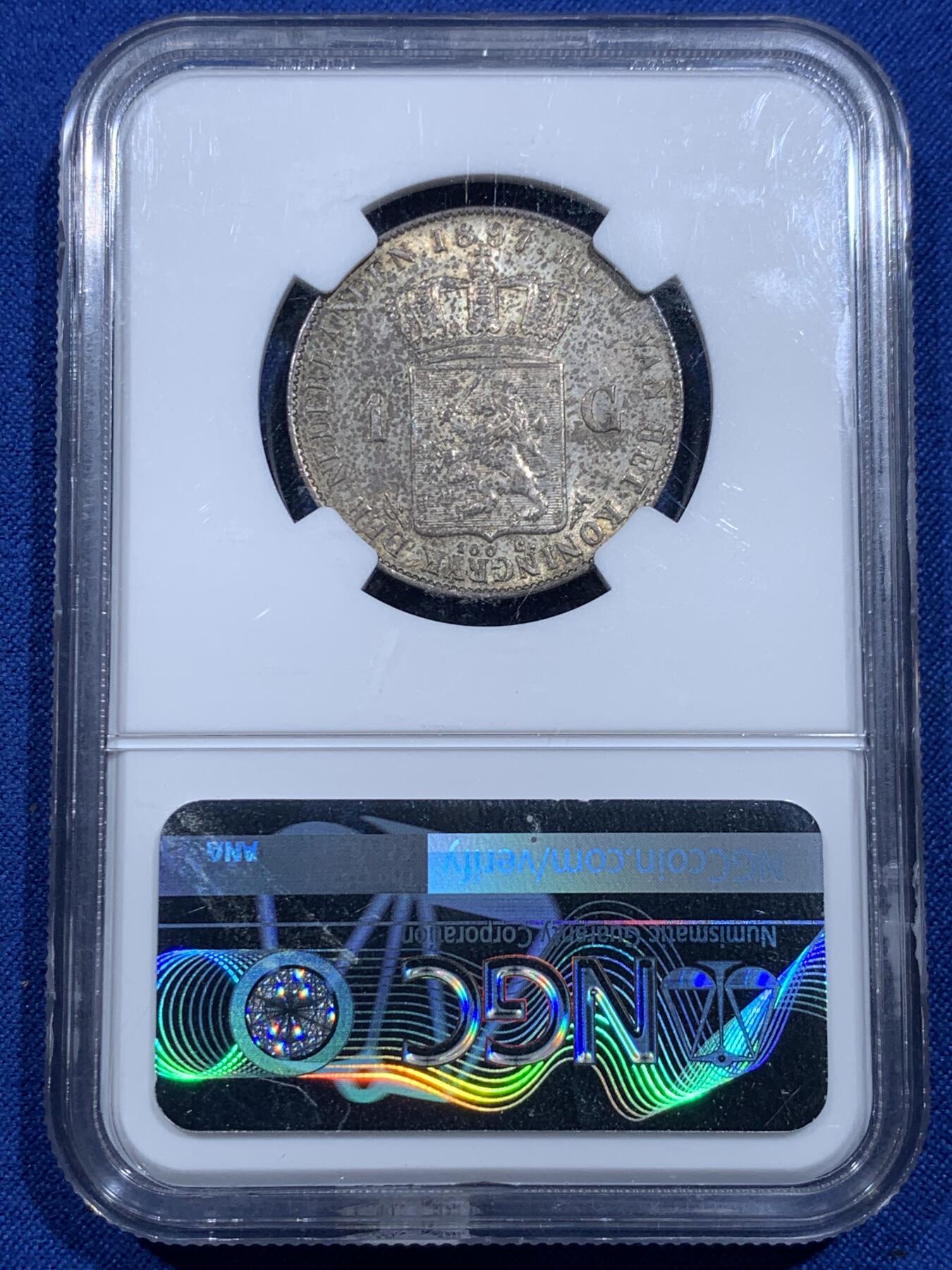 《竞宝斋》第425场 周日，周一  2场连拍 （全场包邮） NGC MS62 荷兰1897年威廉明娜女王小萝莉1盾银币 热门品种 高分好品相