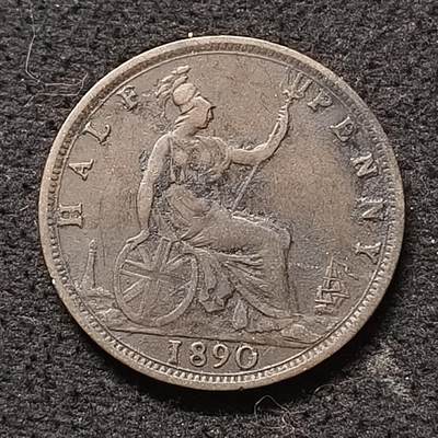 【全场包邮】纯粹捡漏拍466场-待排序 - 英国1890年维多利亚女王半便士铜币