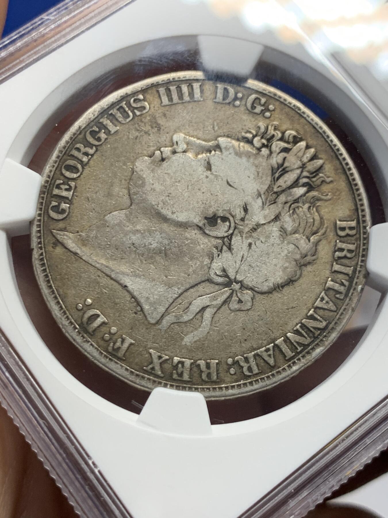 《竞宝斋》第425场 周日，周一  2场连拍 （全场包邮） NGC VG10 英国1822年乔治四世马剑克朗大银币 低分难得