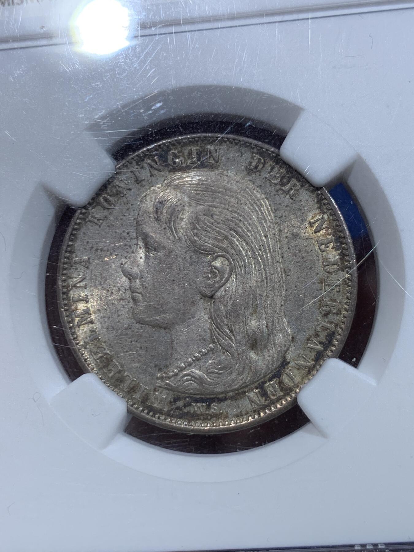 《竞宝斋》第425场 周日，周一  2场连拍 （全场包邮） NGC MS62 荷兰1897年威廉明娜女王小萝莉1盾银币 热门品种 高分好品相