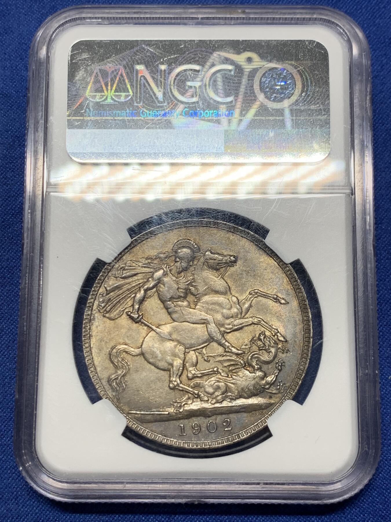 《竞宝斋》第425场 周日，周一  2场连拍 （全场包邮） NGC AU58 英国1902年爱德华七世马剑大银币