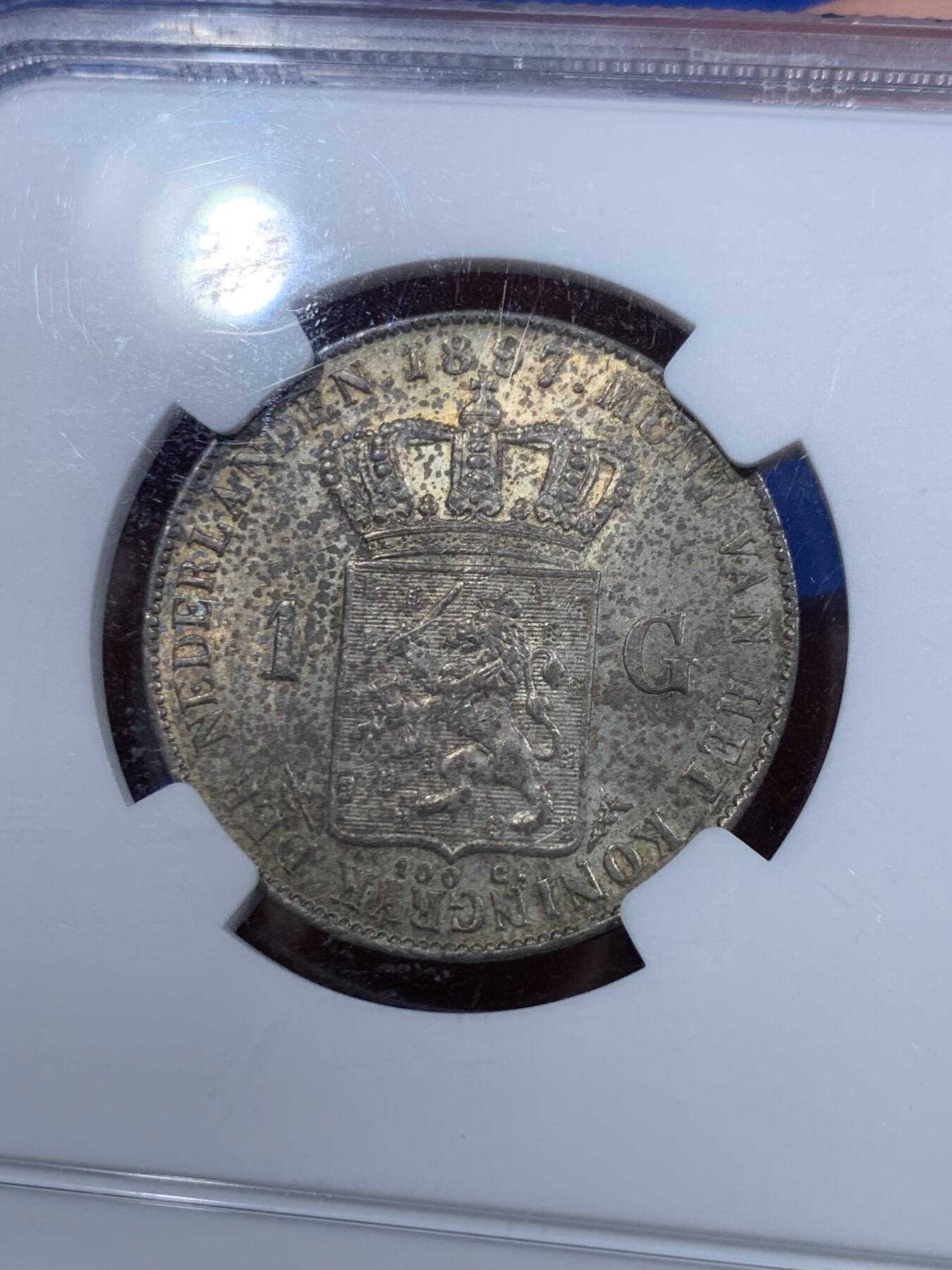 《竞宝斋》第425场 周日，周一  2场连拍 （全场包邮） NGC MS62 荷兰1897年威廉明娜女王小萝莉1盾银币 热门品种 高分好品相