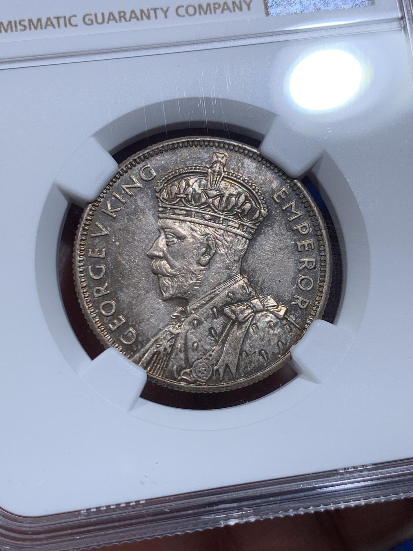 《竞宝斋》第425场 周日，周一  2场连拍 （全场包邮） 名誉品 NGC MS64 澳大利亚 1934-35 乔治五世 维多利亚州和墨尔本建城一百周年纪念银币 2023年同分6800成交