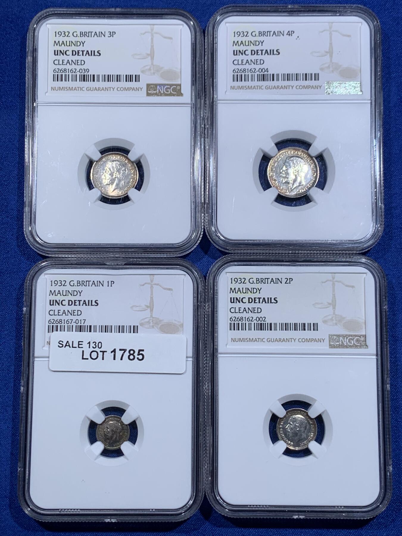 《竞宝斋》第425场 周日，周一  2场连拍 （全场包邮） 四枚一组 NGC UNC 英国1932年乔治五世灌足节一套（外拍编号保留，细节不错）
