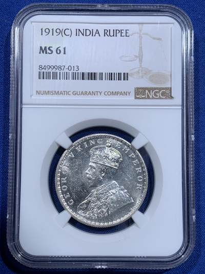 《竞宝斋》第425场 周日，周一  2场连拍 （全场包邮） - NGC MS61 英属印度1919年乔治五世1卢比银币
