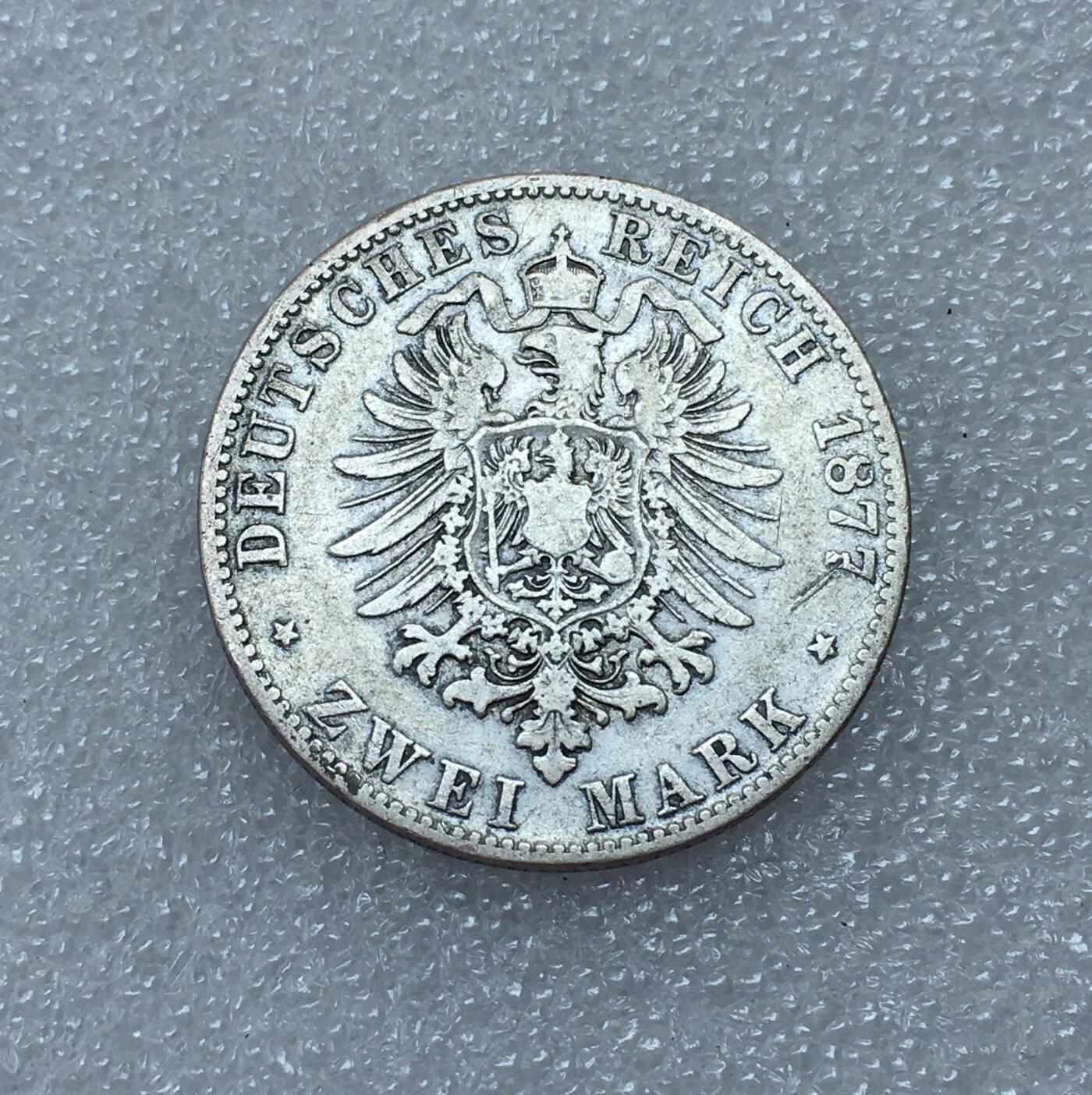 世界钱币专场拍卖 少见1877年德国巴伐利亚路德维西二世2马克短翅流通银币