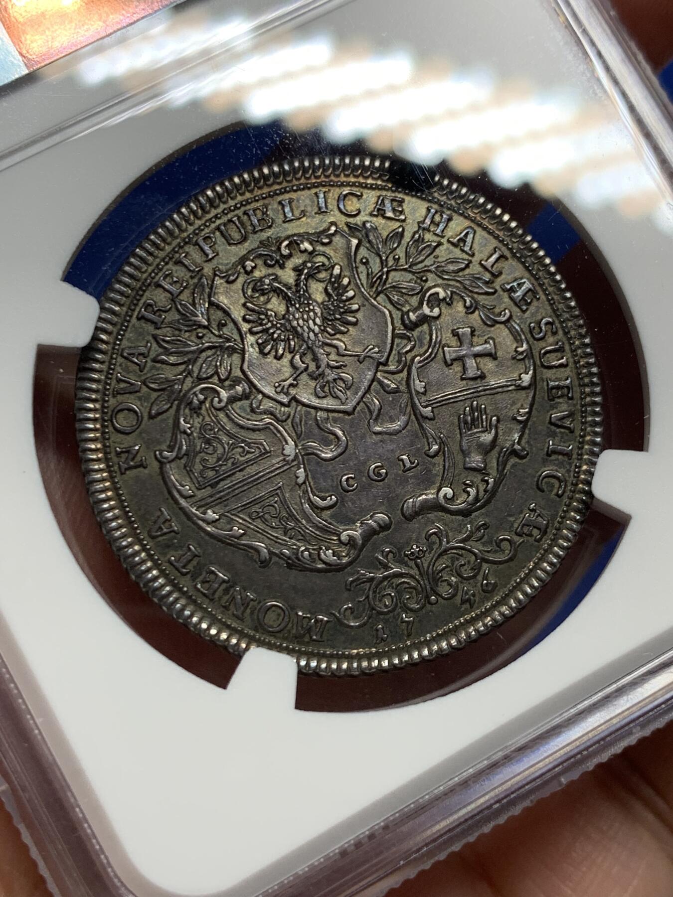 《竞宝斋》第425场 周日，周一  2场连拍 （全场包邮） 亚军分 NGC MS63 德国 1746年 施韦比施哈尔市 弗朗茨一世 1/2泰勒银币 发行量只有802的名誉品种
