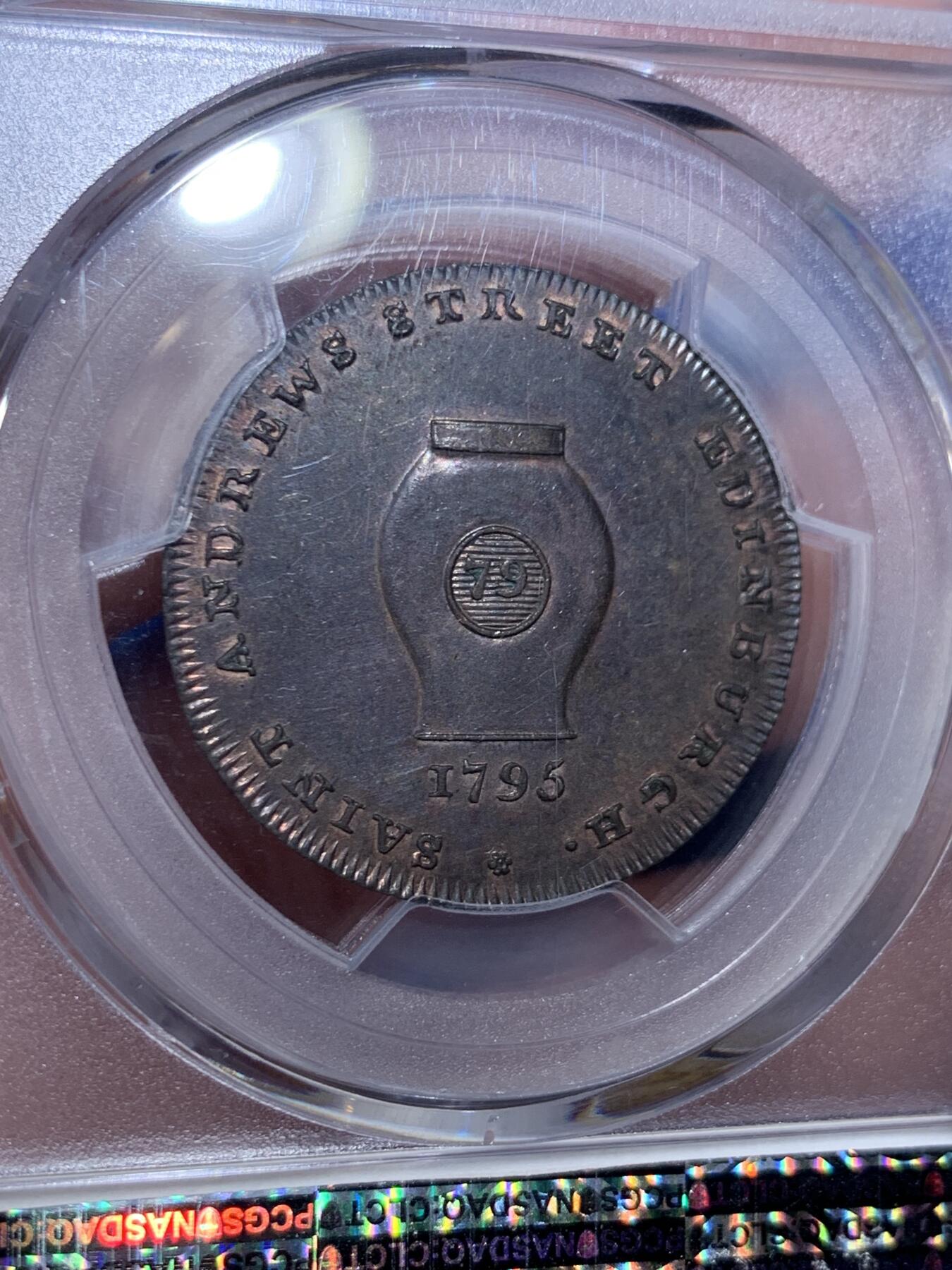 《竞宝斋》第425场 周日，周一  2场连拍 （全场包邮） PCGS MS63BN 英国 苏格兰 1795年 洛锡安人 1/2便士 代币 非常少见的品种 深打细节 可藏