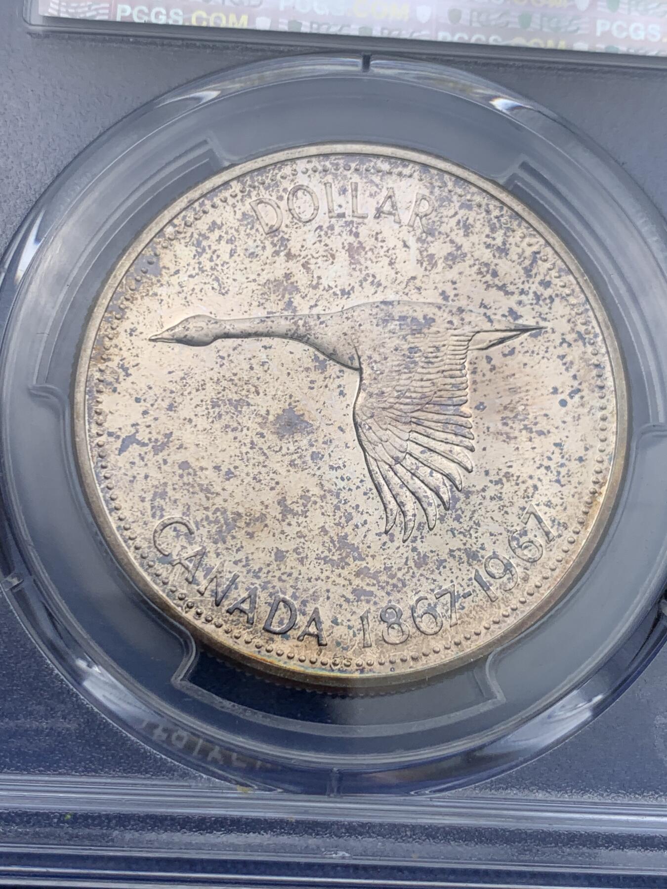 《竞宝斋》第425场 周日，周一  2场连拍 （全场包邮） PCGS PR64CAM 加拿大1967年精制大雁1元 紫红色包浆