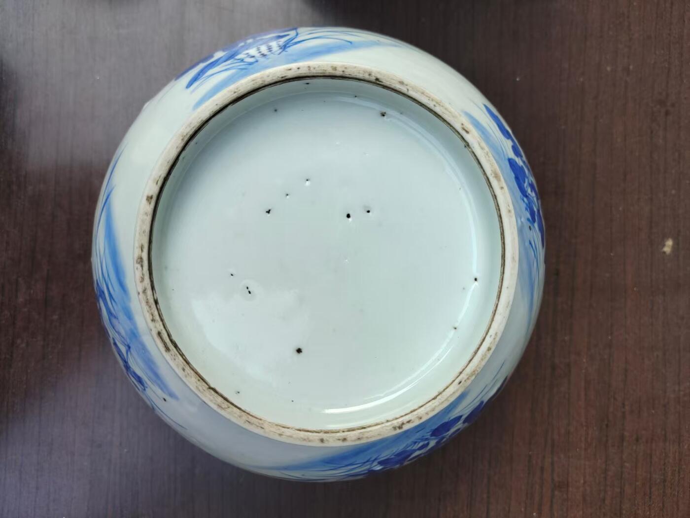 清代道光青花盖缸，画工好，器型好，尺寸大，完整漂亮