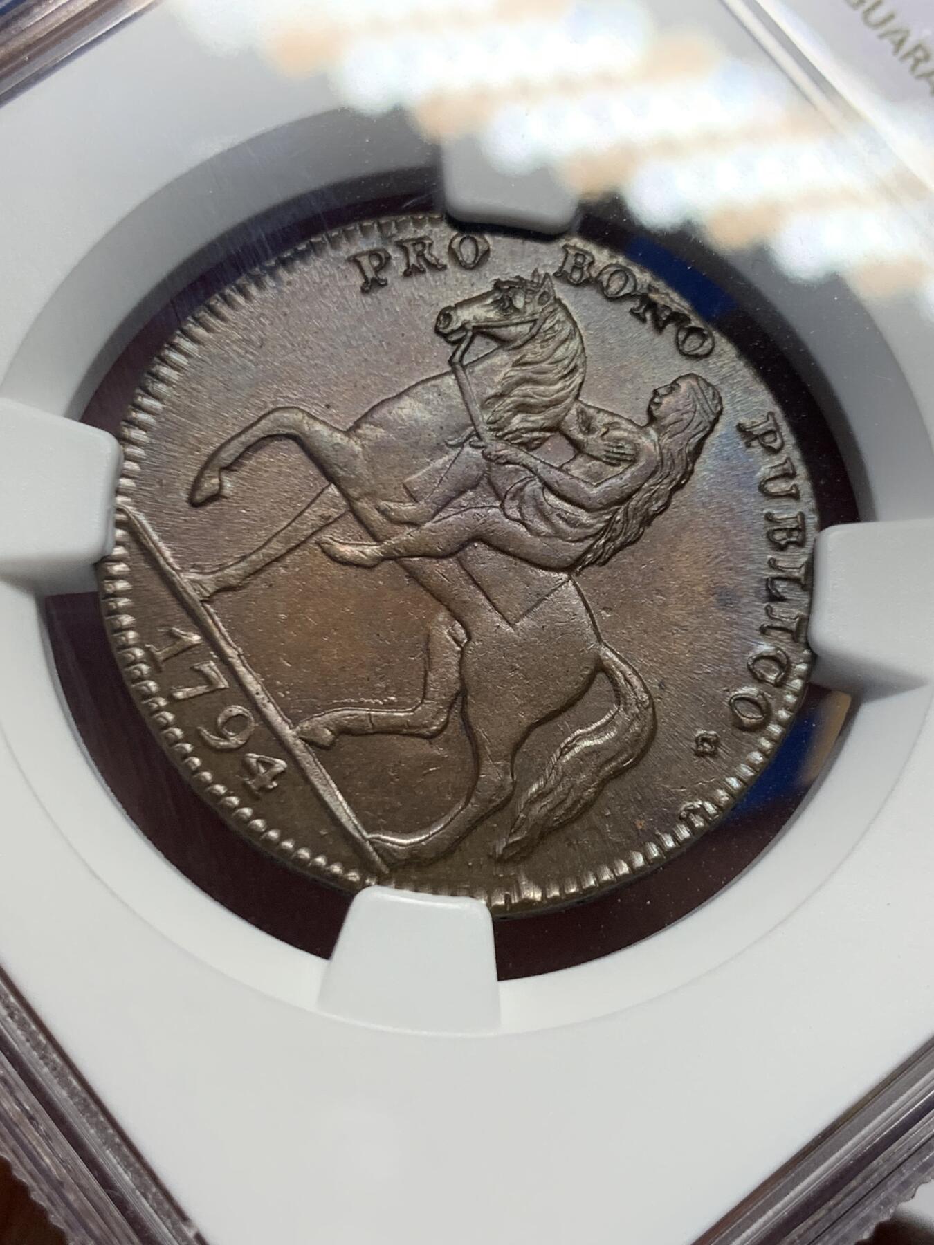 《竞宝斋》第425场 周日，周一  2场连拍 （全场包邮） NGC MS64BN 英国1794戈黛娃半便士（塔版），比象版少很多，细节极美打制深峻，英国代币热门品种。