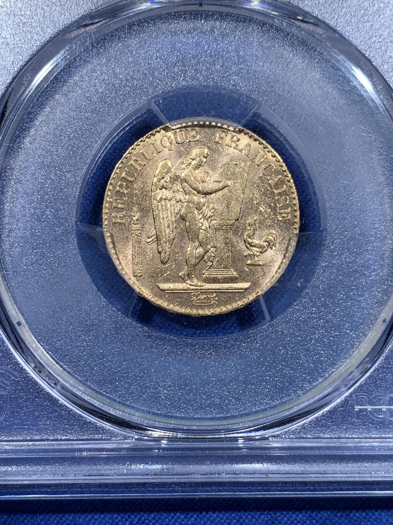 《竞宝斋》第425场 周日，周一  2场连拍 （全场包邮） PCGS MS62 法国1898年A版20法郎金币 900金 6.45克