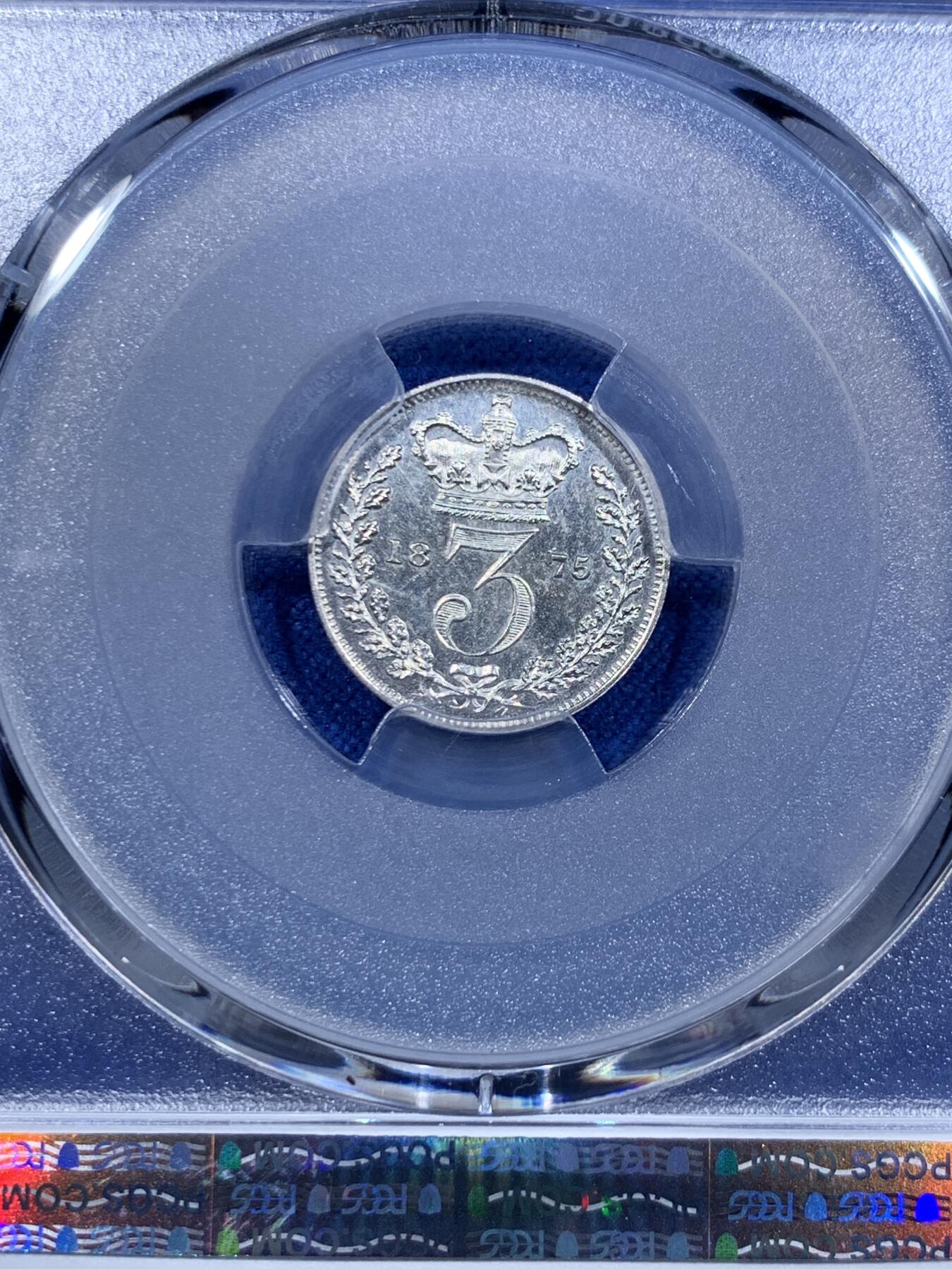 《竞宝斋》第425场 周日，周一  2场连拍 （全场包邮） 四枚一组 PCGS PL UNC-64 英国1875小维濯足币，原光状态，打制犀利，可惜一枚没给分，非常少的品种。细节见图