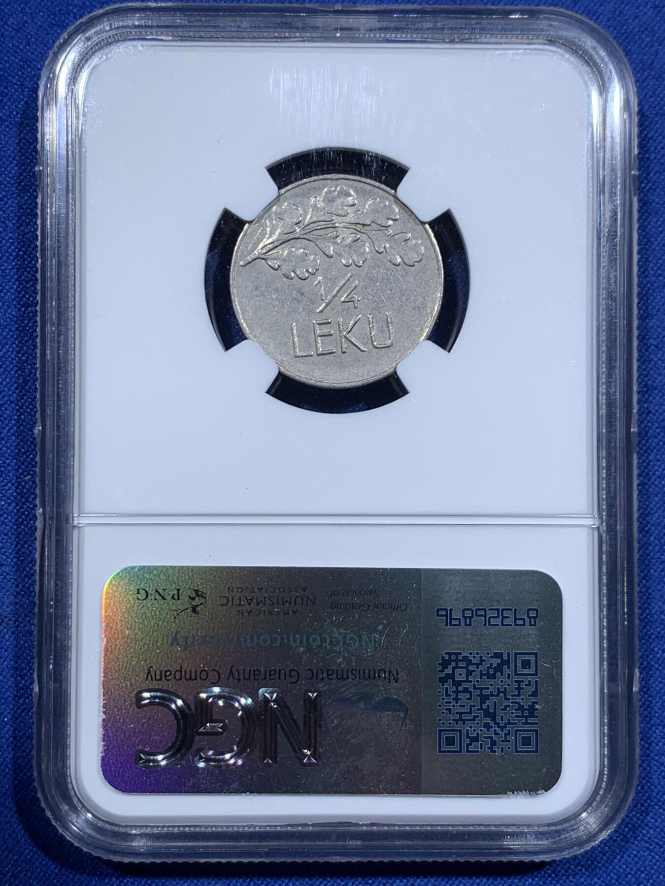 《竞宝斋》第425场 周日，周一  2场连拍 （全场包邮） 三枚一组 NGC AU50-53 阿尔巴尼亚1930年1列克，1927年1/4列克，1931年1/2列克镍币，经典古典设计图案。