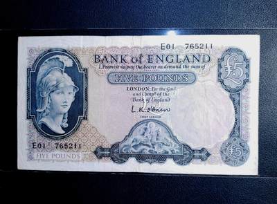 英国5镑纸币 1961年B序列 圣乔治屠龙版／狮子扛钥匙 外国收藏钱币欧洲旧票 介意勿拍（详细见图） - 英国5镑纸币 1961年B序列 圣乔治屠龙版／狮子扛钥匙 外国收藏钱币欧洲旧票 介意勿拍（详细见图）