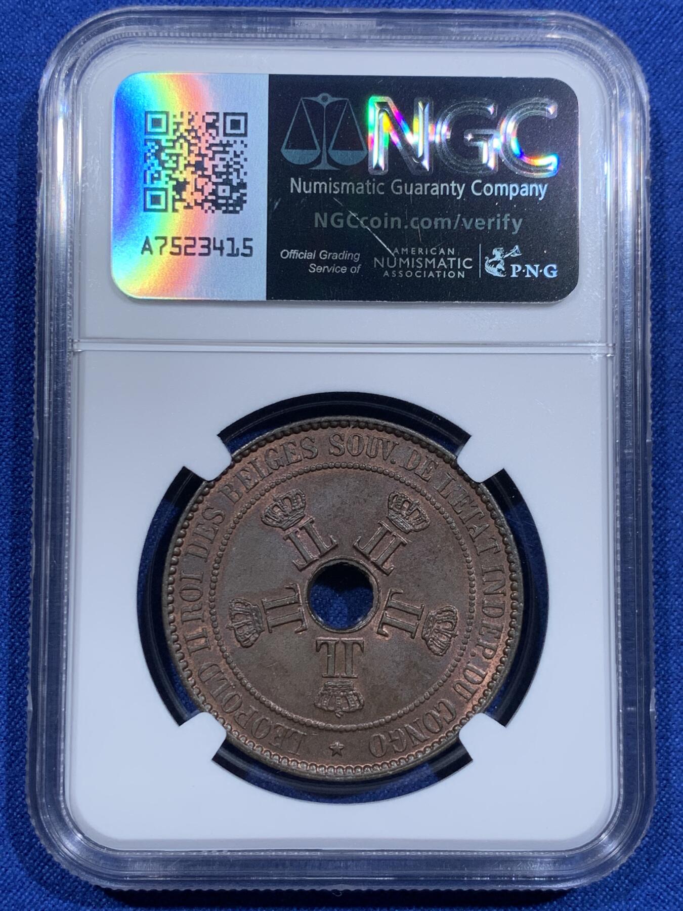 《竞宝斋》第425场 周日，周一  2场连拍 （全场包邮） NGC MS64BN 比属刚果1888年10分