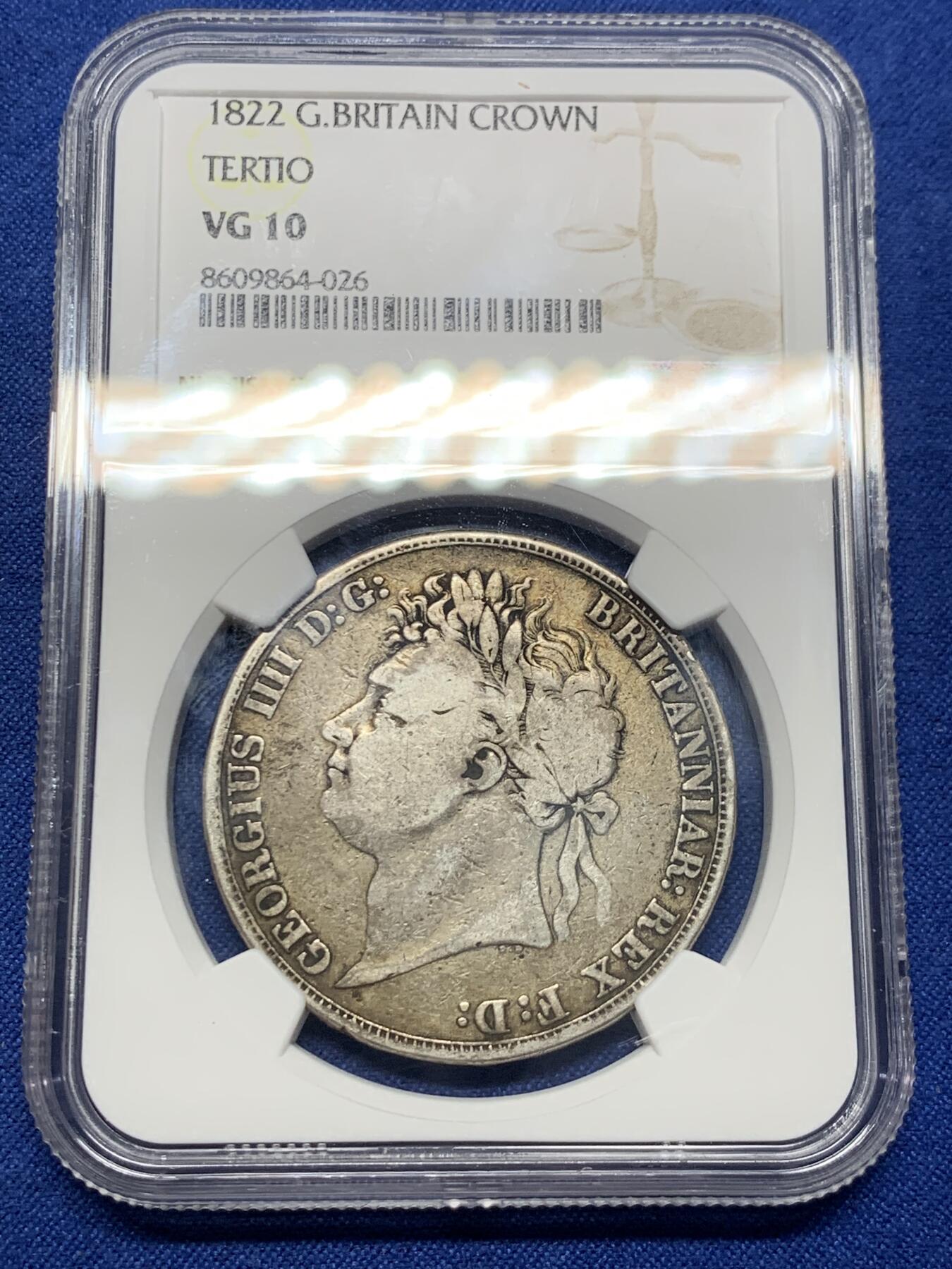 《竞宝斋》第425场 周日，周一  2场连拍 （全场包邮） NGC VG10 英国1822年乔治四世马剑克朗大银币 低分难得